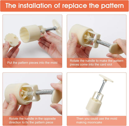 Luxiv Moon Cake Mould 50g, 12 PCS Pattern Hand-Pressure Mooncake Molds for Mid-Autumn DIY Pastry Tool 2 Sets with 6pcs Round Flower Mooncake Mode and 6 Pcs Square Pattern Mooncake Mould (White, 50g)