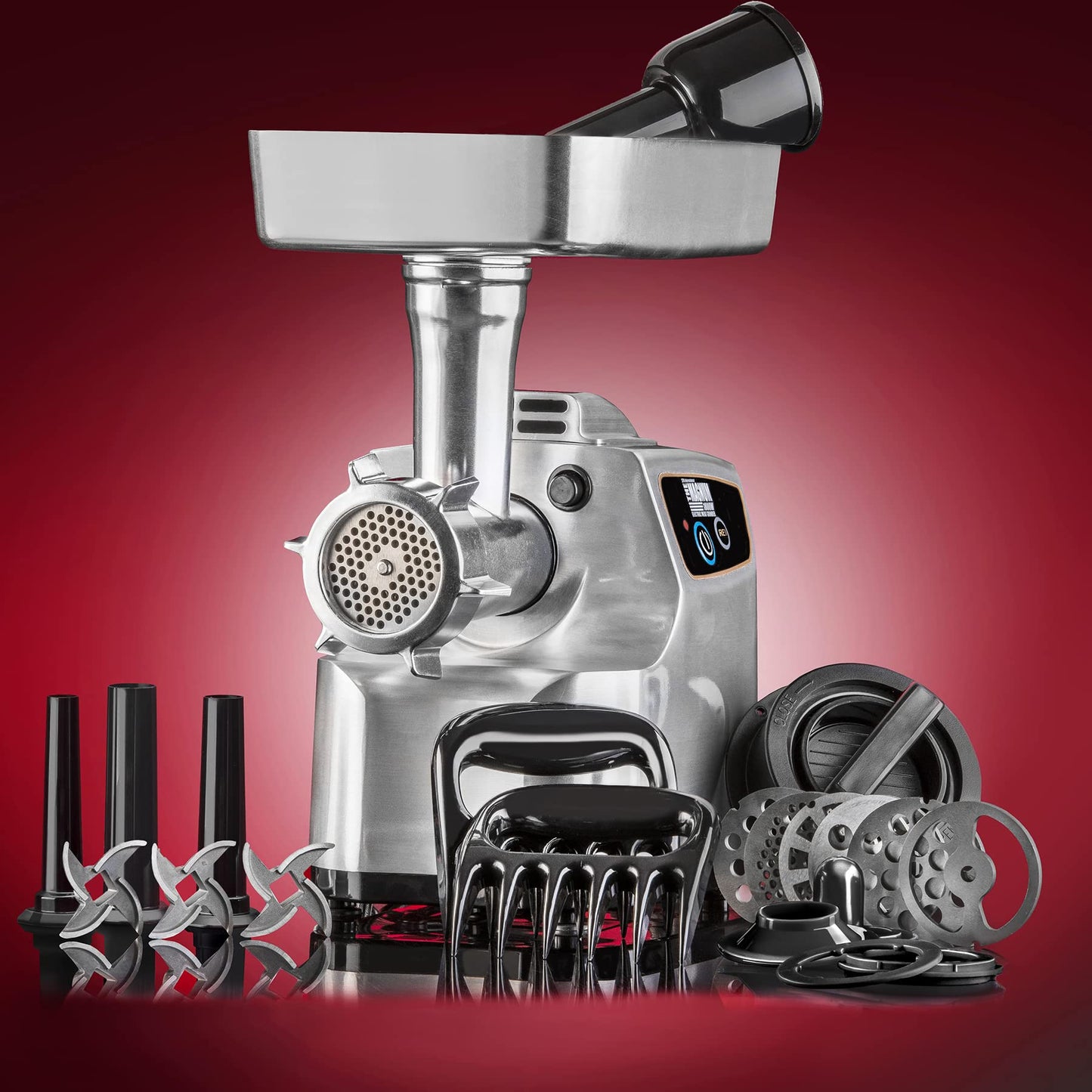 STX International "Gen 2 -Platinum Edition" Magnum 1800W Heavy Duty Electric Meat Grinder - 3 Lb High Capacity Meat Tray, 6 Grinding Plates, 3 S/S Blades, 3 Sausage Tubes & 1 Kubbe Maker & Much More!