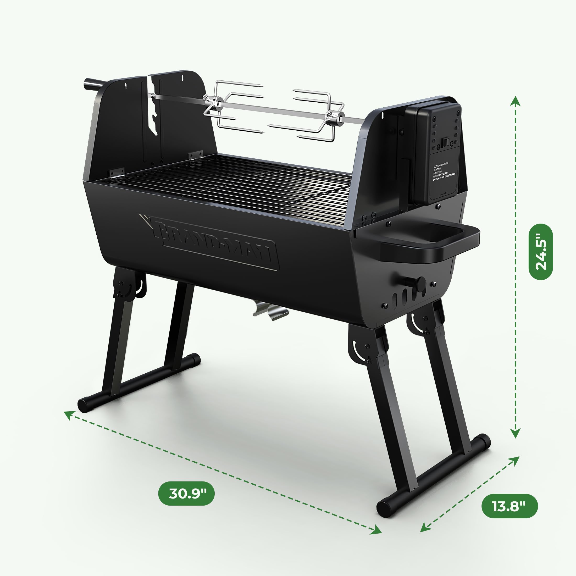 Grill Brand-Man 2 w 1 z zestawem do grillowania rożna, przenośny składany grill węglowy na zewnątrz, rożen ze stali nierdzewnej z silnikiem i regulowaną wysokością do podwórkowego kempingu, patio, imprezy tanecznej