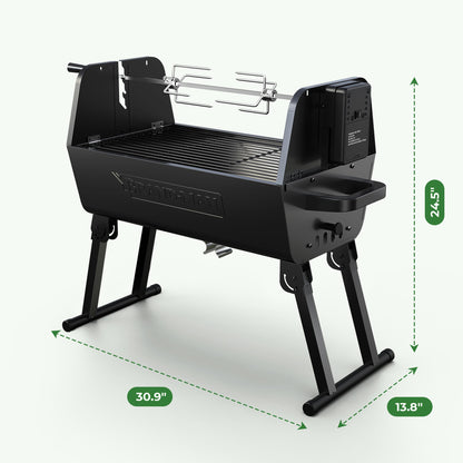 Brand-Man 2 in 1 Barbecue Grill with Rotisserie Grill Kit, Portable Folding Outdoor Charcoal Grill, Stainless Steel Spit Roaster with Motor & Adjustable Height for Backyard Camping Patio Tailgating