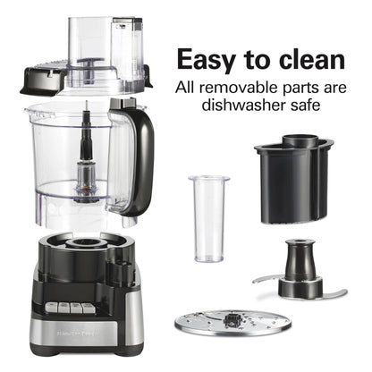 Hamilton Beach Stack & Snap Food Processor and Vegetable Chopper, BPA Free, Stainless Steel Blades, 12 Cup Bowl, 2-Speed 450 Watt Motor, Black (70725A)