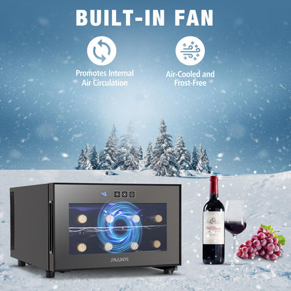 JINJUNYE 6 Bottle Wine Cooler, Wine Fridge Small with Digital Temperature Control, 46-65℉, Countertop Wine Cooler Refrigerator, Mini Freestanding Wine Cellars Glass Door, Gift for Wine Lover