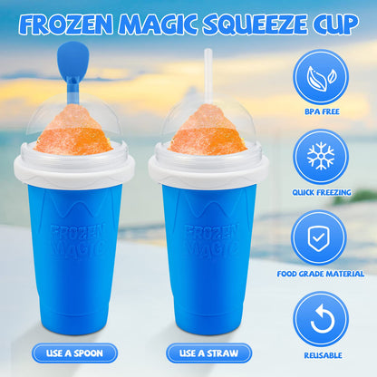 Slushy Maker Cup,Magic Quick Frozen Smoothies Cup, Portable Double Layer Slushy Maker Cup, Slushie Machine with Straw and Spoon, Ice Cream Maker Christmas Gifts for Family Kids and Family(Blue)