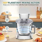 Peicual Stand Mixer, 6QT 10+P Speed Tilt-Head Kitchen Electric Mixer, Food Mixer with Stainless Steel Bowl, Dough Hook, Flat Beater, Wire Whisk, Splash Guard for Daily Use - Silver