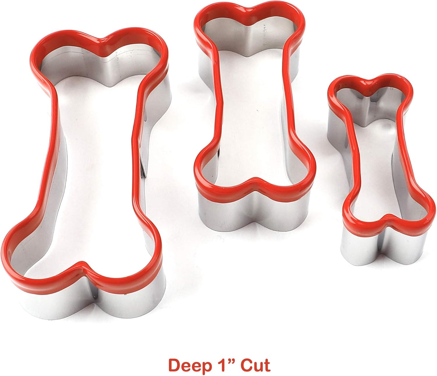 3-Piece Dog Bone Cookie Cutters Set - Dog Treats Cutters, Bone Shapes, 2.4" to 3.9" Soft PVC Coated