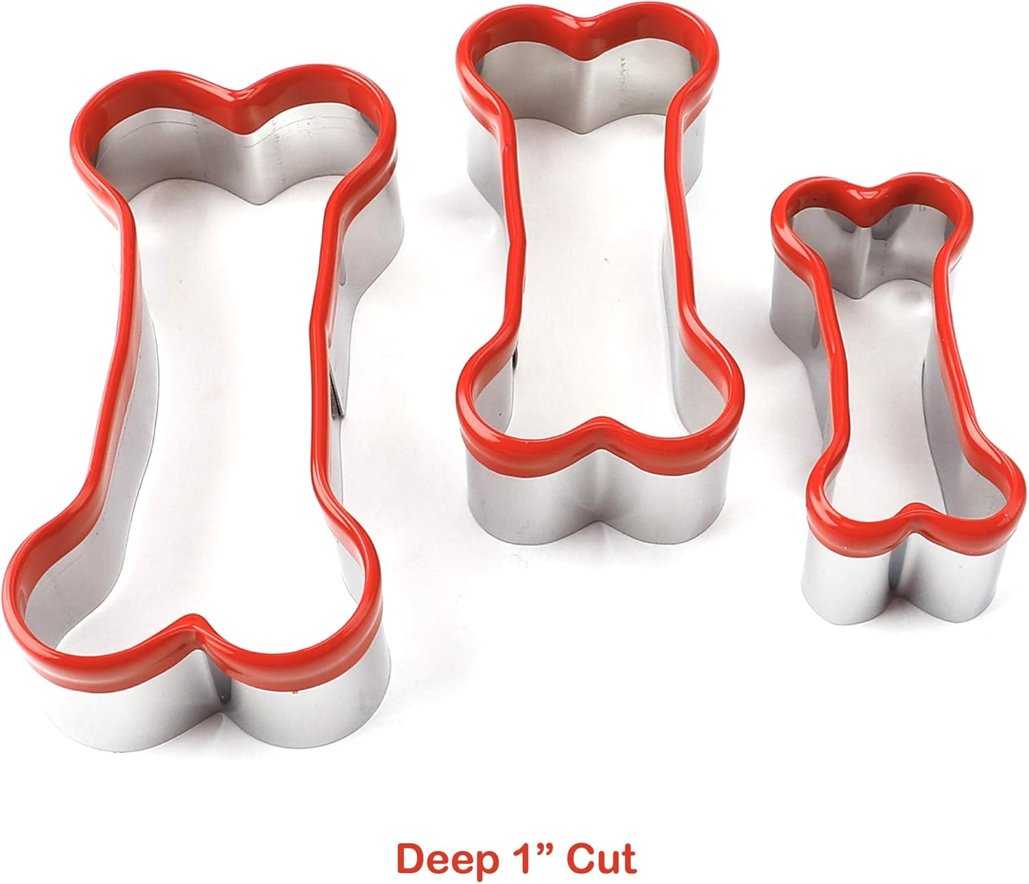 3-Piece Dog Bone Cookie Cutters Set - Dog Treats Cutters, Bone Shapes, 2.4" to 3.9" Soft PVC Coated