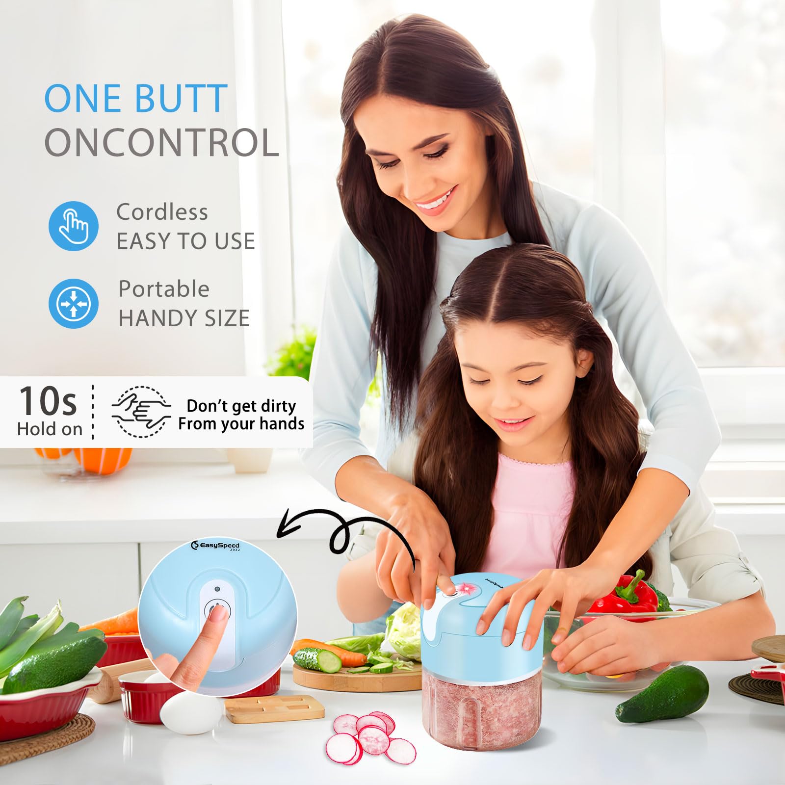EASYSPEED Electric Garlic Chopper 1Cup, Mini USB Charging Wireless Food Processor with 304 Stainless Steel Blades, Portable Kitchen Meat Grinder for Onion, Garlic, Ginger, Chili, Fruit, Baby Food