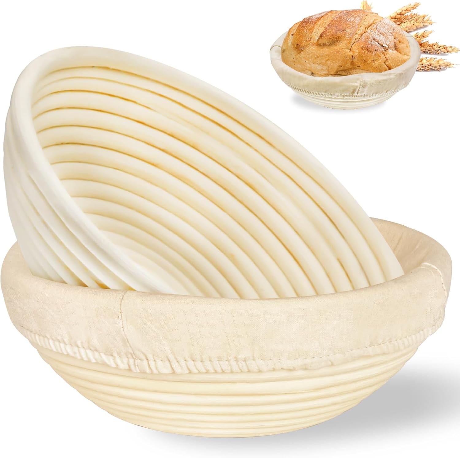 Banneton Bread Proofing Basket: 2 PCS Sourdough Proofing Basket with Liner - Round Banneton Basket for Baking
