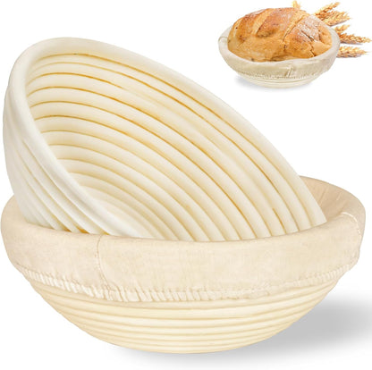 Banneton Bread Proofing Basket: 2 PCS Sourdough Proofing Basket with Liner - Round Banneton Basket for Baking