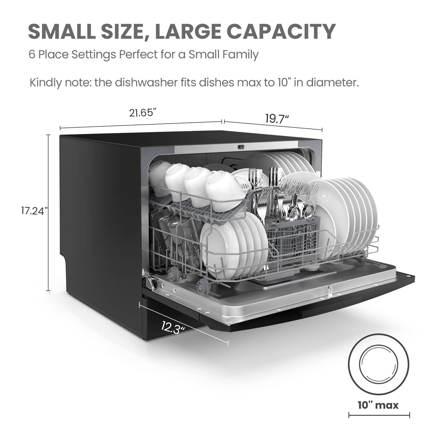 Zmywarka blatowa COMFEE, zmywarka przenośna Energy Star, 6 zestawów naczyń i 8 programów mycia, prędkość, pielęgnacja dzieci, ECO i szkło, zmywarka do akademika, kampera i mieszkania, czarna