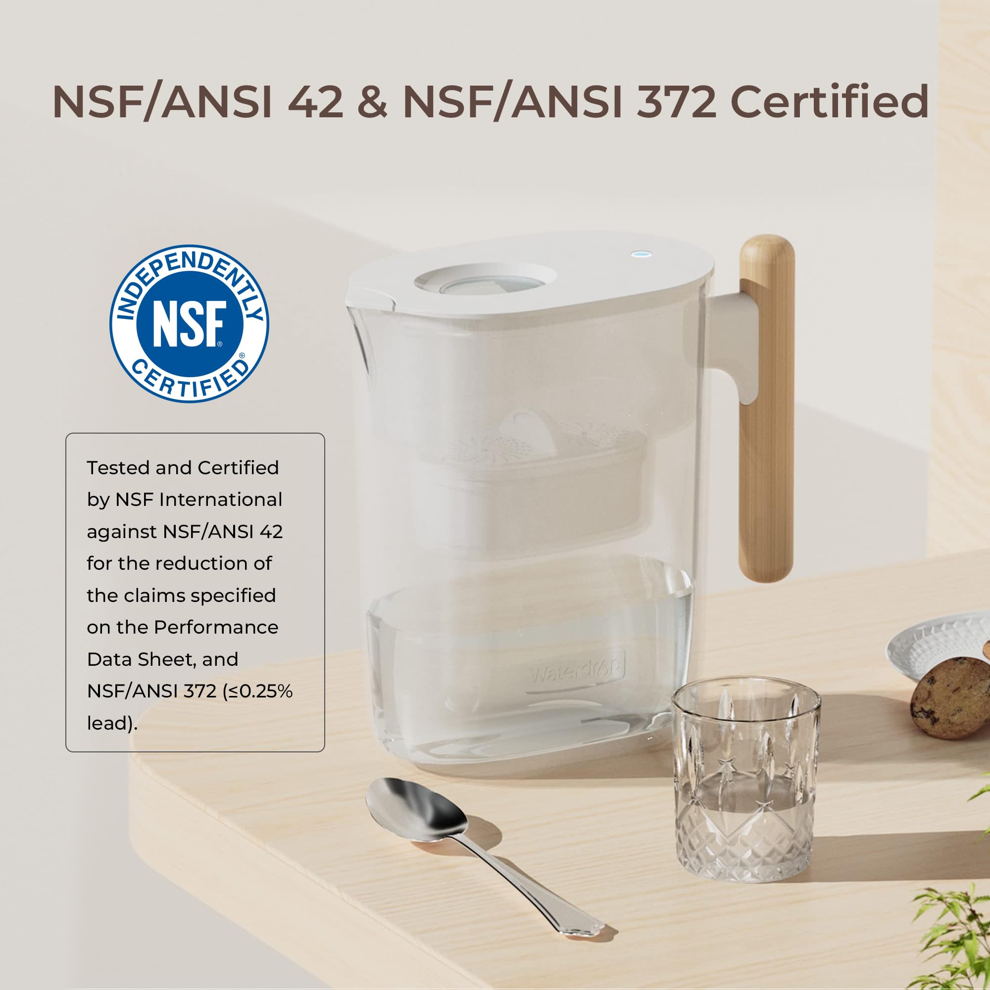 Waterdrop Water Filter Pitcher with 1 Filter, 200-Gallon Long-Life, Chubby 10-Cup Large Water Filter Pitcher, NSF Certified, 5X Times Lifetime, Reduces PFOA/PFOS, BPA Free, Clear