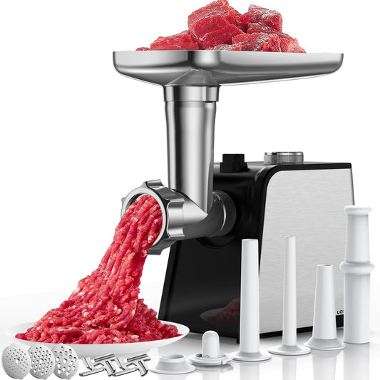 LOSRSWA 3200W Max Electric Meat Grinder & Sausage Stuffer - Heavy Duty Mincer Machine with 2 Blade And 3 Plates, 3 Tubes & Kubbe Kit for Home Kitchen Use MG-S9