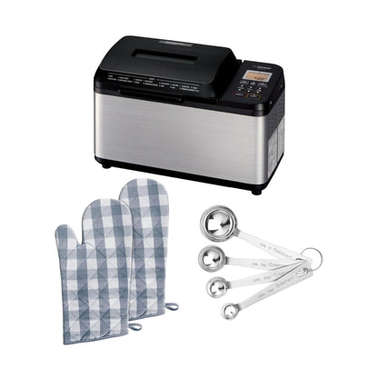 Zojirushi Bread Maker - Premium Breadmaking Machine with Gluten-Free Options, BB-PDC20BA - Digital Timer & Dual Heaters for Baking Enthusiasts Bundle with Oven Mitts and Measuring Spoons (3 Items)