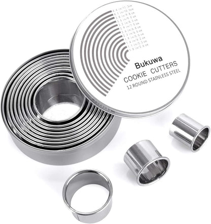 12 Pieces Round Cookie Biscuit Cutter Set,Graduated Circle Pastry Cutters,18/8 Stainless Steel Cookie Cutters and Donut Cutter Ring Molds