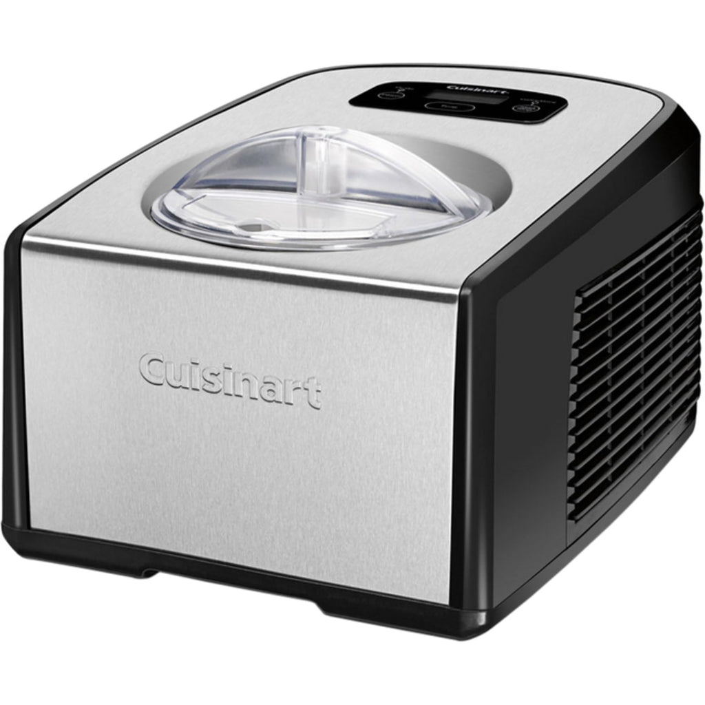 Maszyna do lodów i gelato Cuisinart ICE-100 o pojemności 1,5 kwarty, w pełni automatyczna, z kompresorem o jakości komercyjnej i 2 łopatkami, funkcją chłodzenia przez 10 minut, czarna i nierdzewna