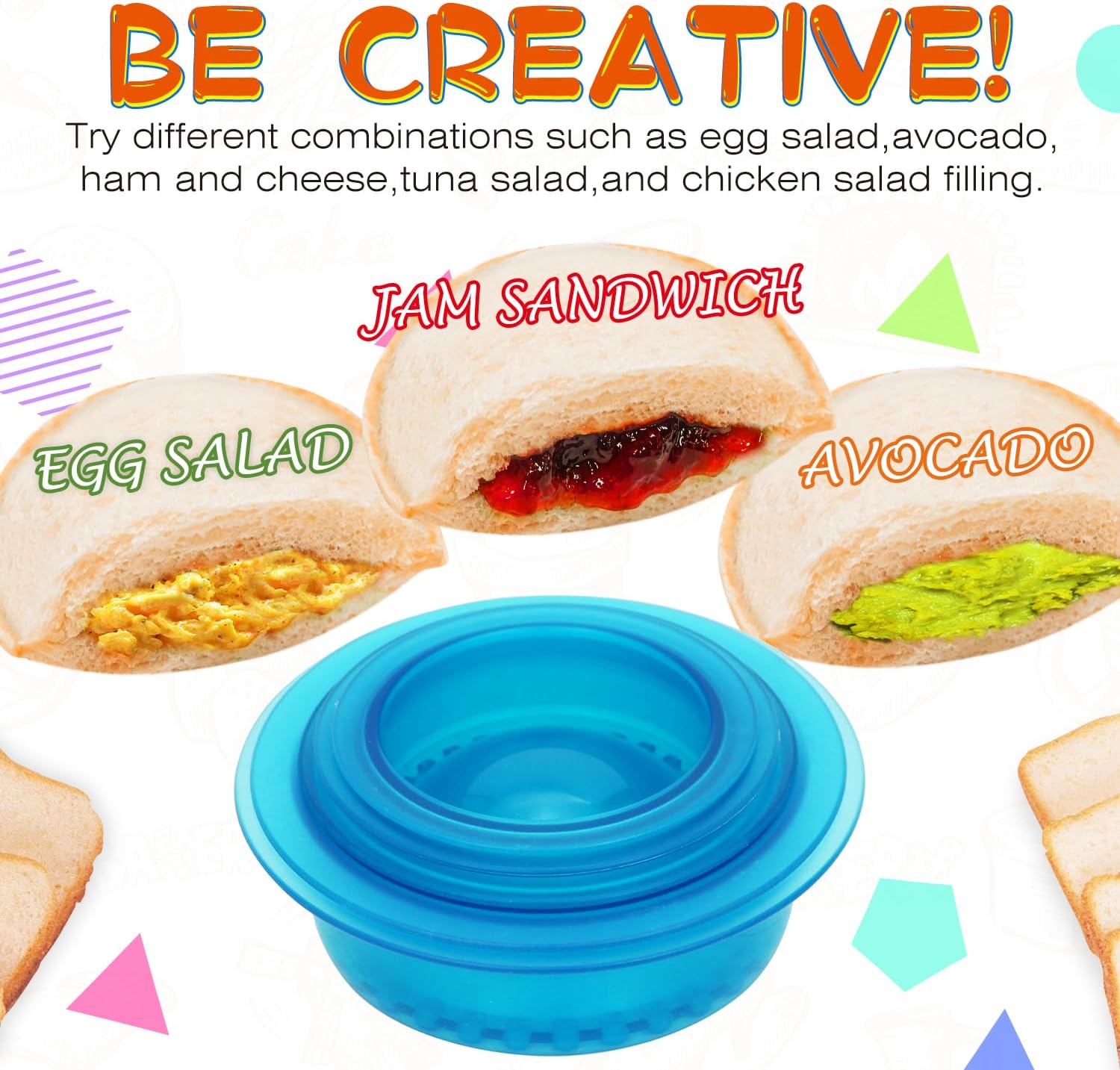 HiYZ Sandwich Cutter and Sealer - 5 PCS Decruster Sandwich Maker - Peanut Butter and Jelly Crustless Sandwich Bread Pancake Maker Cookie Cutter for Kids Children Boys Girls