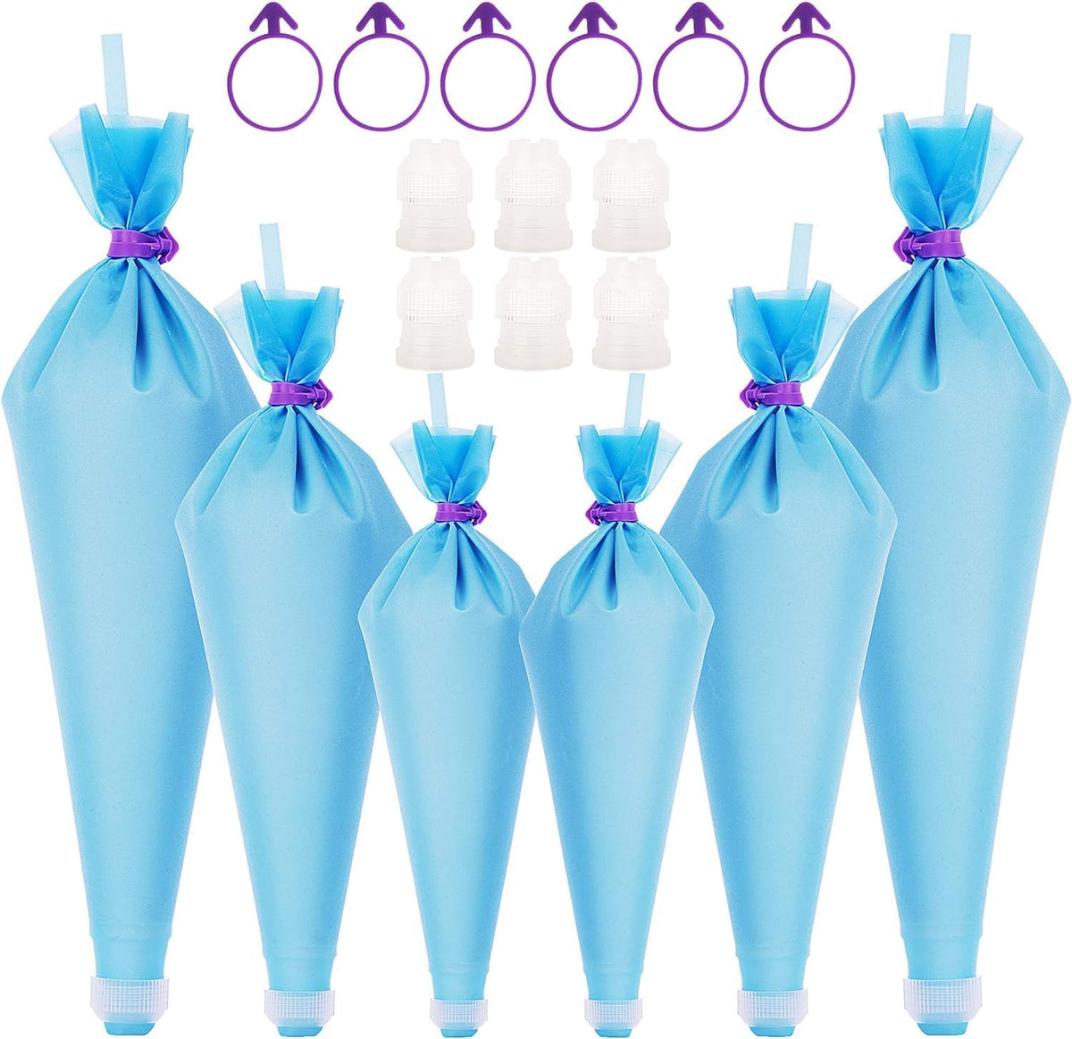 Piping Bags, Reusable Pastry Bags, Silicone Icing Bags In 3 Size (12"+14"+16"), 6 Icing Couplers For Standard Tips, 6 Frosting Bag Ties Cake Decorating Bags