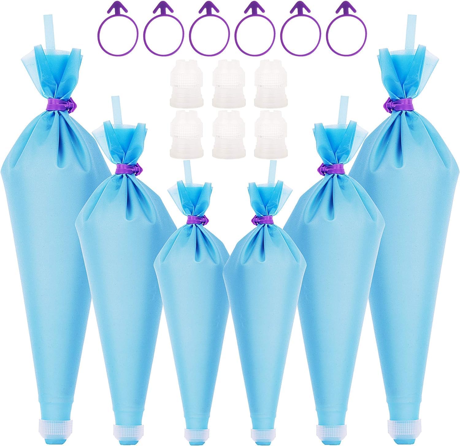 Piping Bags, Reusable Pastry Bags, Silicone Icing Bags In 3 Size (12"+14"+16"), 6 Icing Couplers For Standard Tips, 6 Frosting Bag Ties Cake Decorating Bags