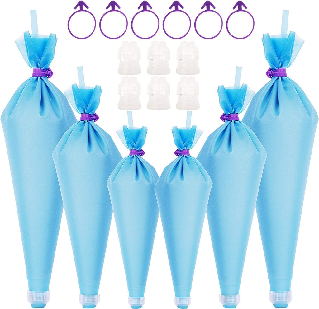 Piping Bags, Reusable Pastry Bags, Silicone Icing Bags In 3 Size (12"+14"+16"), 6 Icing Couplers For Standard Tips, 6 Frosting Bag Ties Cake Decorating Bags