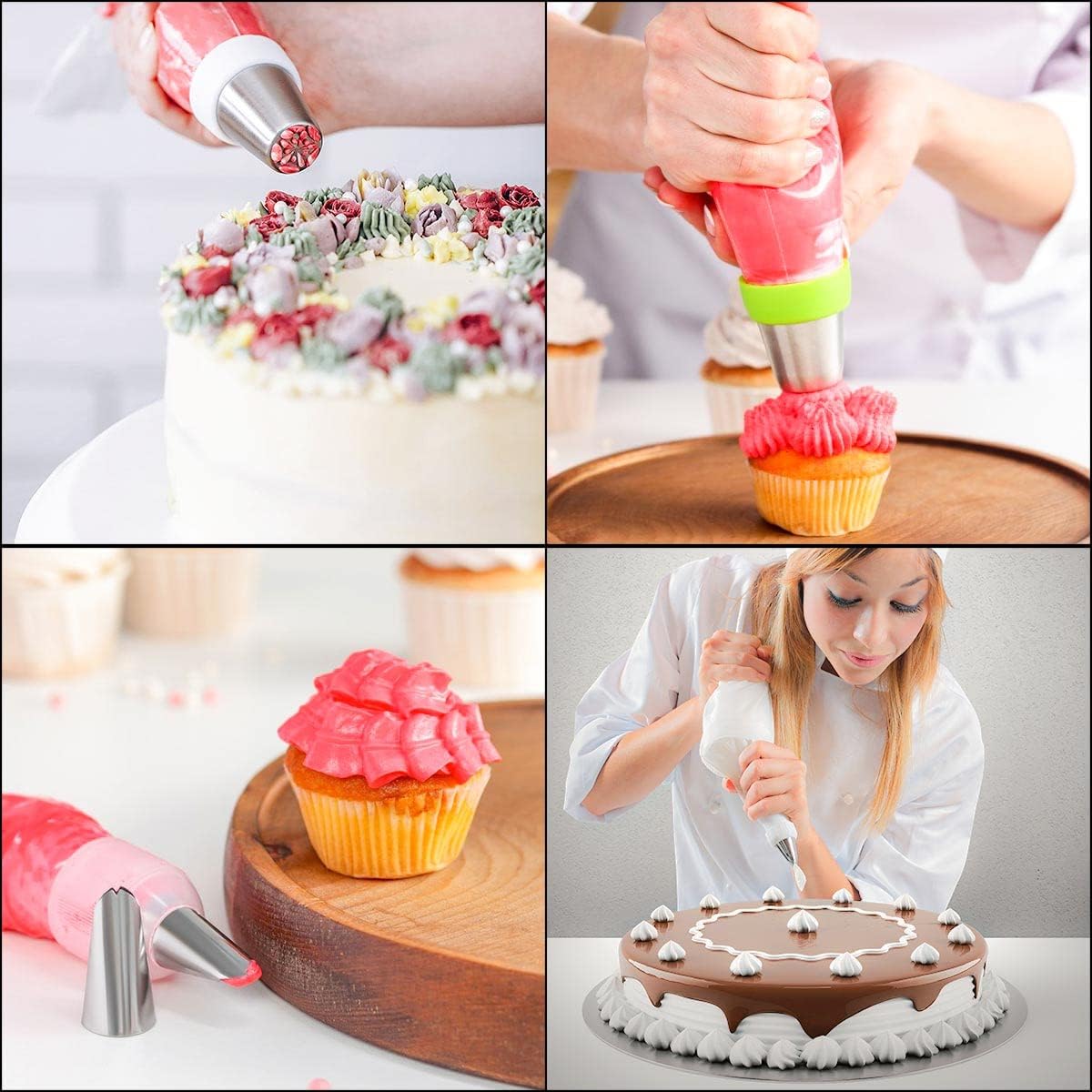 Russian Flower Piping Tips Set - 47 Pcs Cake & Cupcake Decorating Kit - 12 Icing Nozzles, 2 Leaf Tips, 30 Pastry Bags, 1 EVA Bag, 2 Couplers