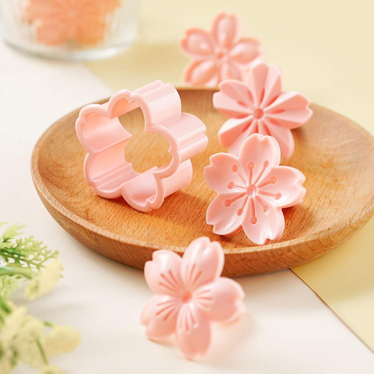 Cookie Press, 4 Styles Cookie Stamps Cherry Blossom Cookie Cutters Mold for Flower Cookies Pastry Accessories (Pink)