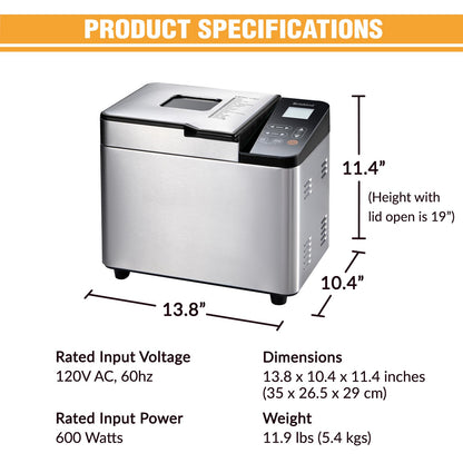 Briskind Bread Maker Machine with Ceramic Nonstick Pan, 19 Menus, 2 Pound Stainless Steel Breadmaker with Glass Touch Panel, Gluten Free, Sourdough Starter, Custom Setting, 3 Loaf Sizes & Crust Colors