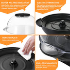 TLGREEN 6 Quart Popcorn Machine, Stir Crazy Popcorn Popper Machine, Electric Hot Oil Popcorn Maker Machine, with Nonstick Plate & Stirring Rod, Large Lid for Serving Bowl. (Black)