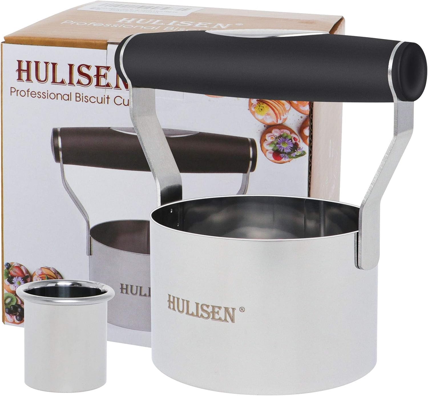HULISEN 3 inch Biscuit Cutter, Stainless Steel Round Cookies Cutter with Soft Grip Handle, Gift Package