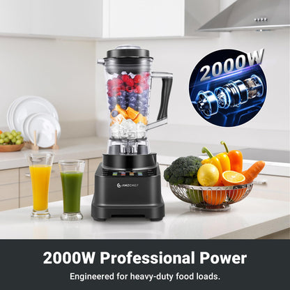 AMZCHEF 8-IN-1 Professional Blender, 2000 W Commercial Blenders for Kitchen with Timer, Innovative LED Touch Panel with 8 Preset Programs, 10 Speeds Blender for Shakes and Smoothies, 68 oz, Black