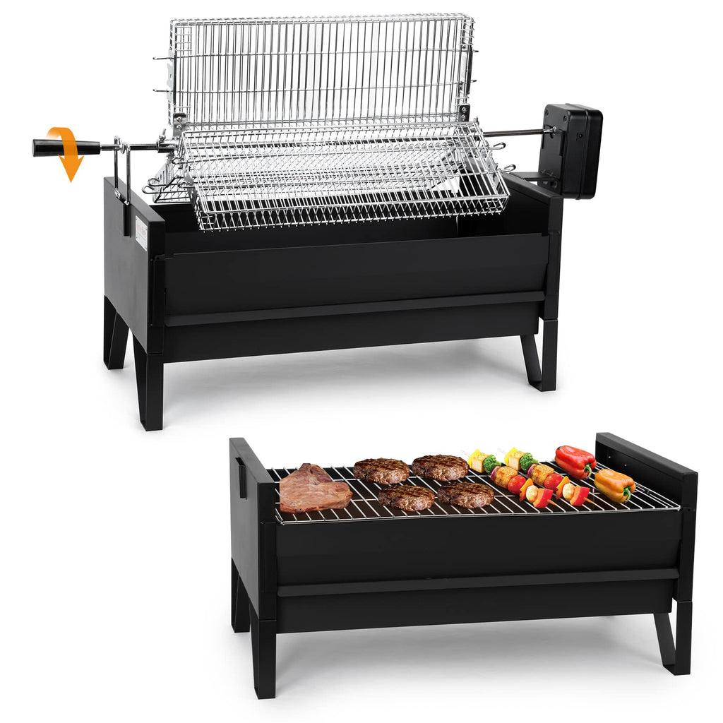 Zestaw do grillowania na węglu drzewnym Onlyfire 2 w 1 z 3 obrotowymi koszami ze stali nierdzewnej i rusztem 24 cali, automatyczna obrotowa maszyna do pieczenia na grillu na patio na świeżym powietrzu, wielofunkcyjny grill kempingowy