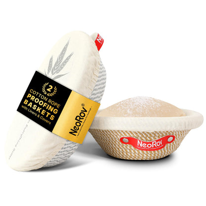 Banneton Bread Proofing Basket Set - Oval & Round Sourdough Proofing Baskets - Sourdough Proofing Bowls Bread Baking Supplies With Liner & Cloth Cover - Cotton Rope Banneton Basket for Baking