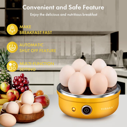 VOBAGA Electric Egg Cooker, Rapid Egg Boiler with Auto Shut Off for Soft, Medium, Hard Boiled, Steamed Eggs, Vegetables and Dumplings, Stainless Steel Tray with 7-Egg Capacity (Yellow)