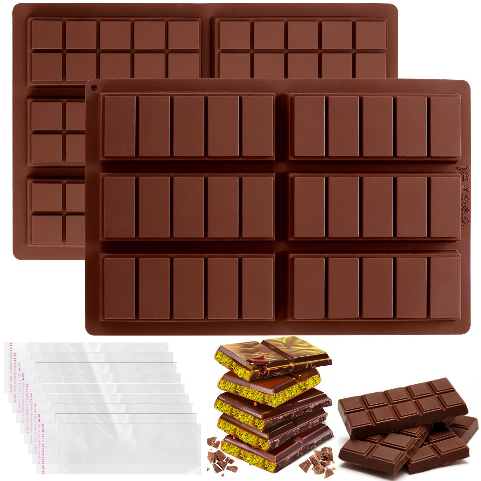 Mity rain 2 Pack 40-Cavity Square Caramel Candy Silicone Molds,Chocolate Forf Truffles, Fat Bombs Keto Snacks, Whiskey Ice Cube Tray,Grid Fondant Mould,Hard Candy Pralines Gummy Jelly Mold