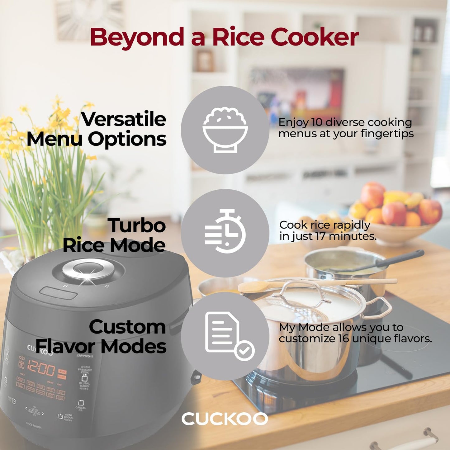 CUCKOO CRP-PK1001S 10-Cup (Uncooked) / 20-Cup (Cooked) Heating Pressure Rice Cooker & Warmer with Nonstick Inner Pot, 13 Menu Options, Fuzzy Logic Tech, Auto Clean (Black)