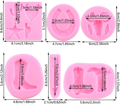 Mujiang Bull Head Silicone Molds Feather Arrow Cowboy Boots Horseshoe Hoof Fondant Mold Chocolate Cactus Star Shoe Mold For Candy Cake Decorating Cupcake Topper Gum Paste Polymer Clay Set Of 6