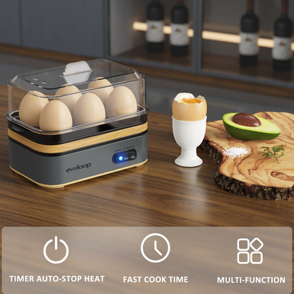 Evoloop Rapid Egg Cooker Electric 6 Eggs Capacity, Soft, Medium, Hard Boiled, Poacher, Omelet Maker Egg Poacher With Auto Shut-Off, BPA Free