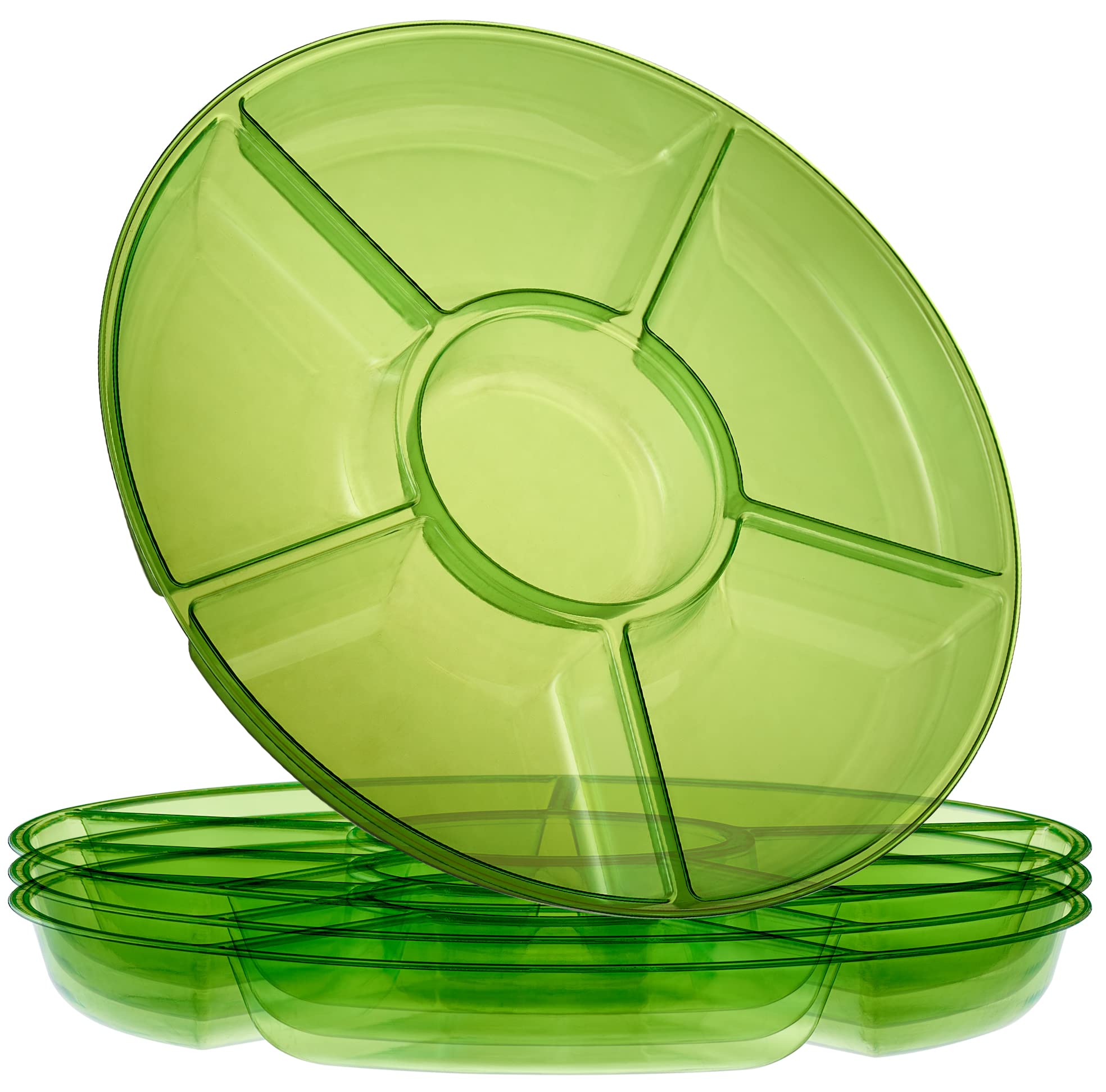Plasticpro 6 Sectional Round Plastic Serving Tray/Platters Clear Pack of 2