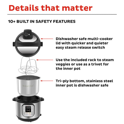 Instant Pot Duo 7-in-1 Electric Pressure Cooker, Slow Cooker, Rice Cooker, Steamer, Sauté, Yogurt Maker, Warmer & Sterilizer, Includes App With Over 800 Recipes, Stainless Steel, 8 Quart