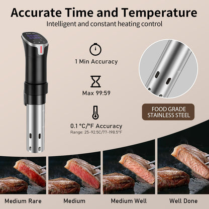 Hooflszcok Sous Vide Machine Precision Cooker, App Controlled Immersion Circulator with Digital Touch Screen,Quiet and Energy Efficient Includes Timer Function and Recipe Book for Beginners Home Chefs