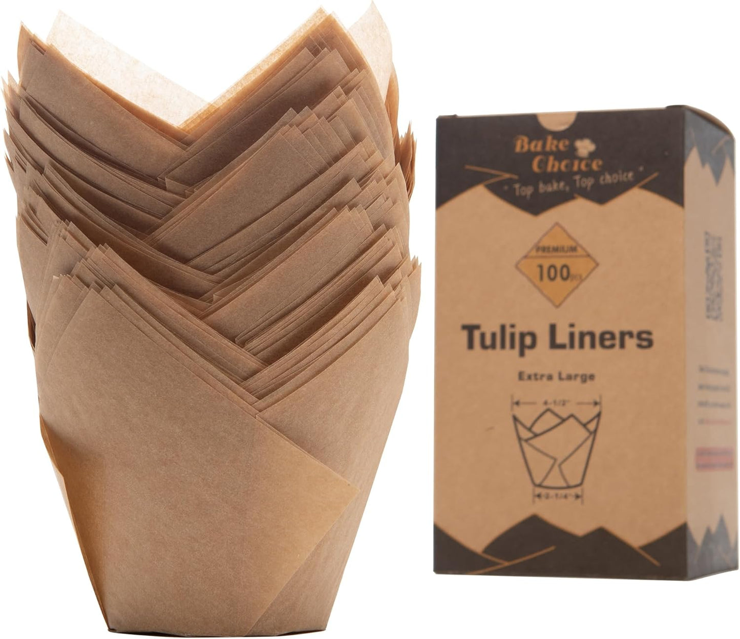 Nordic Paper 100pcs Large Size Natural Tulip Cupcake Liners for Baking, Large Muffin Liners, Cupcake Wrapper for Party, Christmas