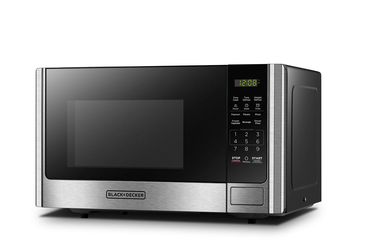 BLACK+DECKER Digital Microwave Oven with Turntable Push-Button Door, Child Safety Lock, Stainless Steel, 0.9 Cu Ft