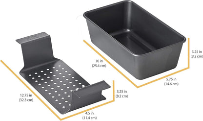 Chicago Metallic 2-Piece Healthy Meatloaf Pan with Draining Insert Professional Grade Non-Stick Carbon Steel Baking Pan with Lift and Serve Feature, 12.2 inch, Grey