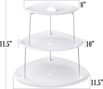 Masirs Collapsible 3-Tier Party Tray: Decorative Design Folds for Minimal Storage. an Elegant Serving Tray for Sandwiches, Cake, Sliced Cheese, and Deli Meat.