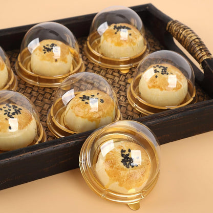 Hewnda 50 Pack 2 Inch Clear plastic mini cake box muffins box cookies cookies muffins dome box wedding birthday gift box(Gold)