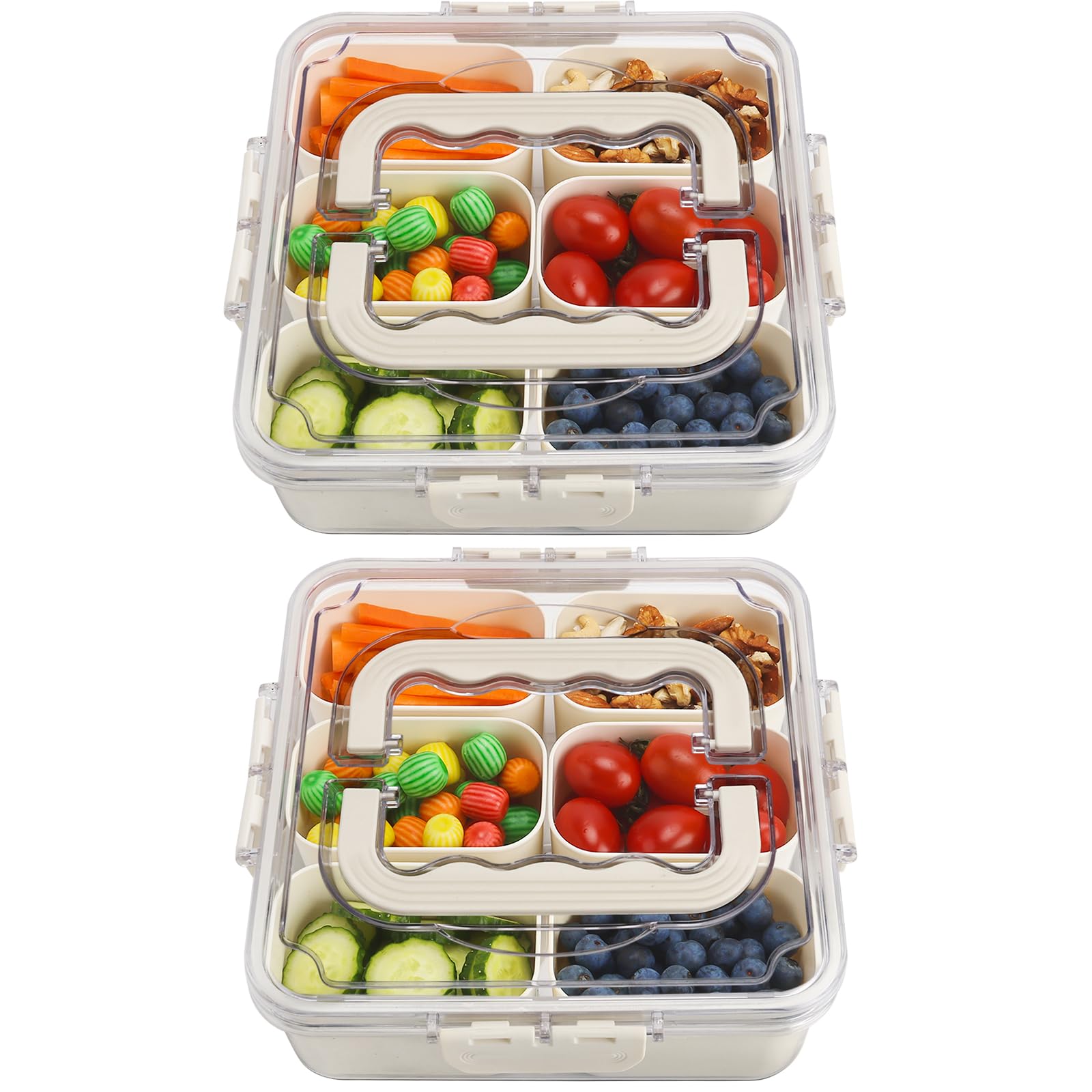 shopwithgreen Divided Serving Tray with Lid and Handle, Portable Snackle Box Charcuterie Container for Party, Veggies, Snack, Fruit, Nuts, Candy, Christmas Tray Snack Box for Entertaining, Picnic