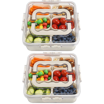 shopwithgreen Divided Serving Tray with Lid and Handle, Portable Snackle Box Charcuterie Container for Party, Veggies, Snack, Fruit, Nuts, Candy, Christmas Tray Snack Box for Entertaining, Picnic