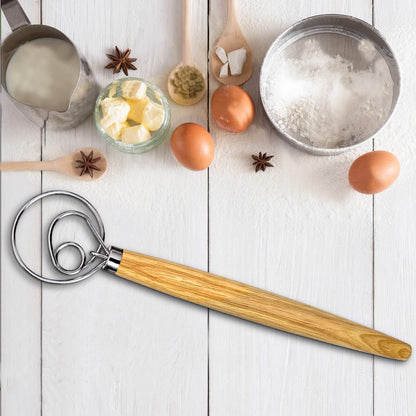 Danish Dough Whisk, Dutch Style Bread Whisk For Sourdough Cooking Kitchen with Stainless Steel Danish Sourdough Whisks Bread Mixer 13" and Dough Scraper