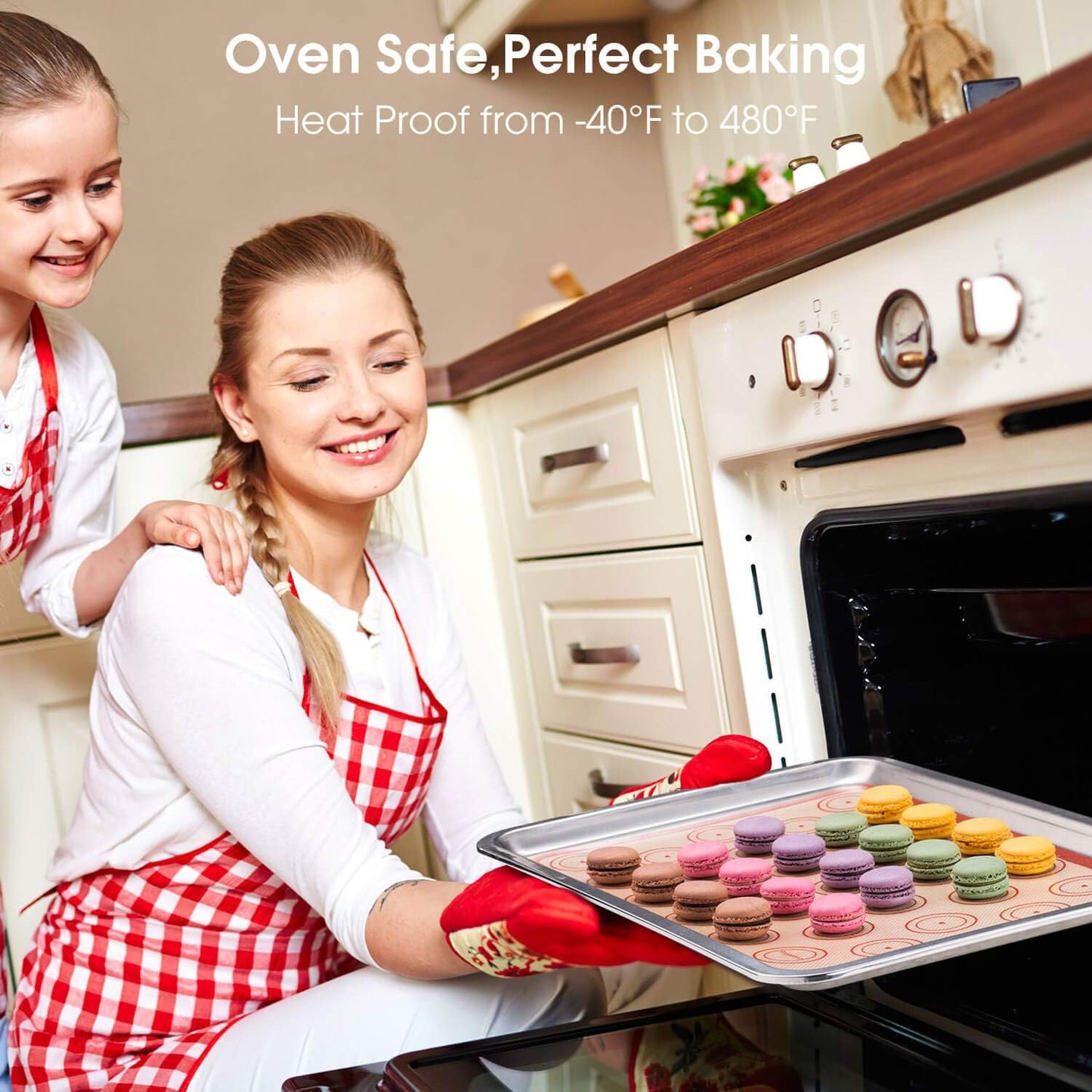 Angadona Macaron Silicone Baking Mats Kit (16pcs set) Macaroon Baking Mat Set of 2 Half Sheet Macaron Silicone Mat Nonstick Macaron Mat Sheet,6 Piping Tip,2 Piping Bag with 3 Bag Tie,2 coupler