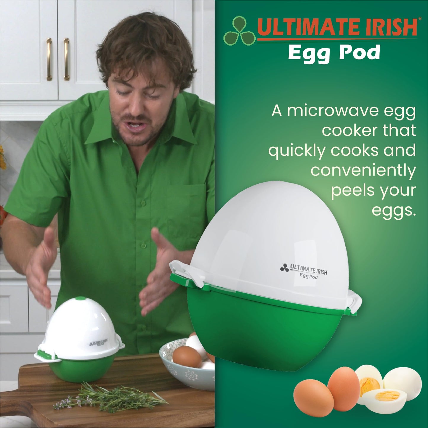 Ultimate Irish Egg Pod -Ronnie Neville’s Original as Seen on TV Microwave Egg Cooker, Perfectly Cooked & Peeled Egg, Capacity 4 Eggs, Boiled Egg Maker, Cooking Accessories, Microwave Egg Boiler Cooker