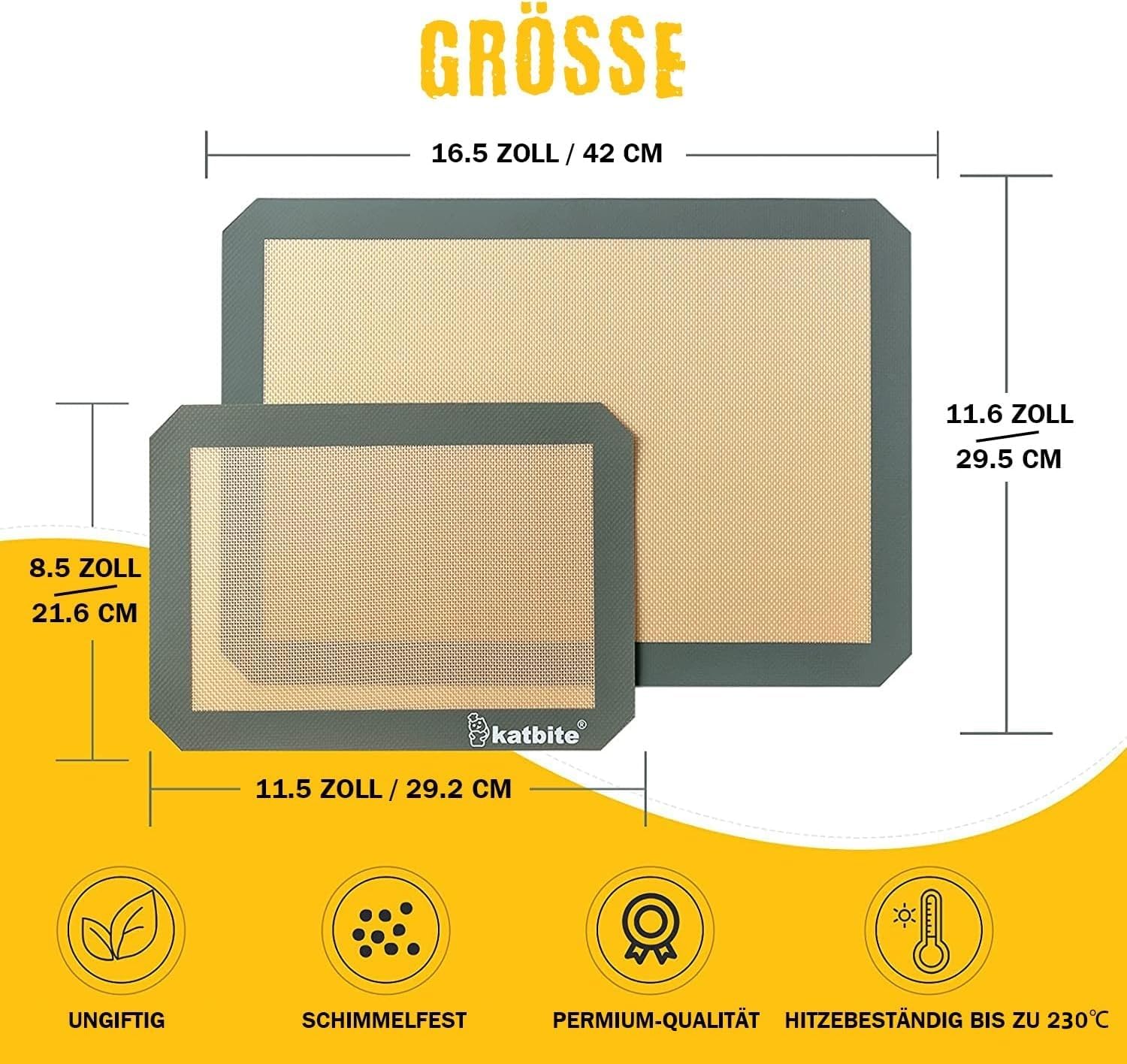 Silicone Baking Mat, Katbite Large Baking Mat Set of 3-2 Half Sheets Mats (11 5/8" x 16 1/2") + 1 Quarter Baking Sheets, Reusable & Nonstick Bakeware Mats for Cookies, Macarons, Bread and Pastry